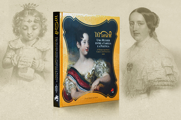 Capa do livro “D. Maria II, Uma mulher entre o amor e a politica” com retratos femininos históricos.